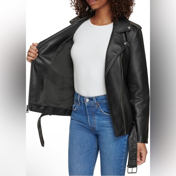 Levi's Womens Oversized Faux Leather Belted Motorcycle Jacket (Plus size option) - Picture 3 of 6